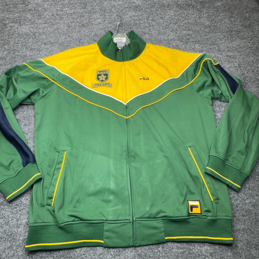 Fila Brazil Track Jacket Mens XL Green Yellow Colorblock Soccer Full Zip Top